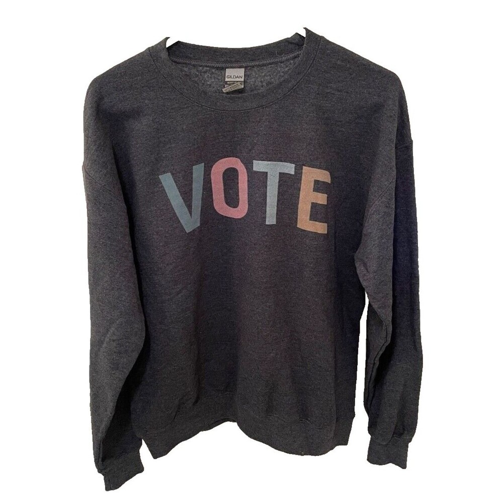 New VOTE Unisex Sweatshirt Size Medium Gildan Dark Gray Long Sleeve Crew Neck